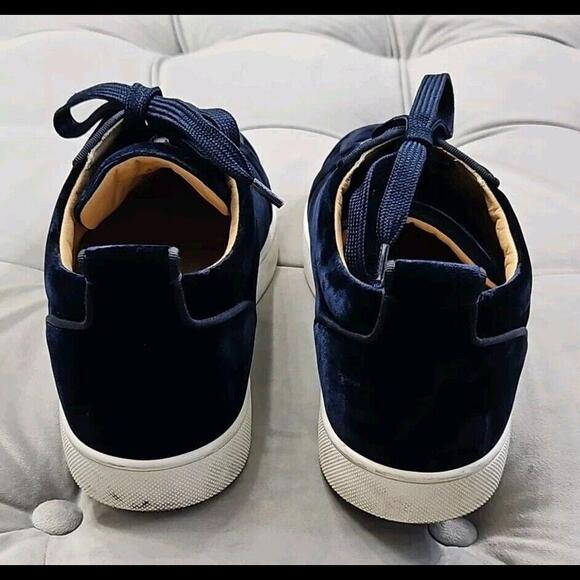 Christian Louboutin Navy Blue Velvet Lace Up Sneaker Flats Mens Shoes 42 9 - Picture 11 of 15